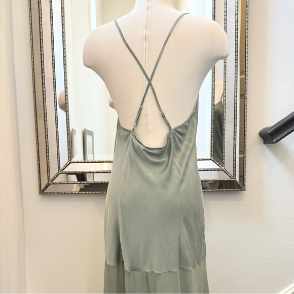 🌺SOLD🌺 Victoria’s Secret Silk Sage Green Chiffon Hem Halter Maxi Gown Slip Dress - Picture 6 of 11